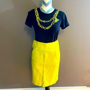 Neon yellow never worn J Crew Pencil skirt and top